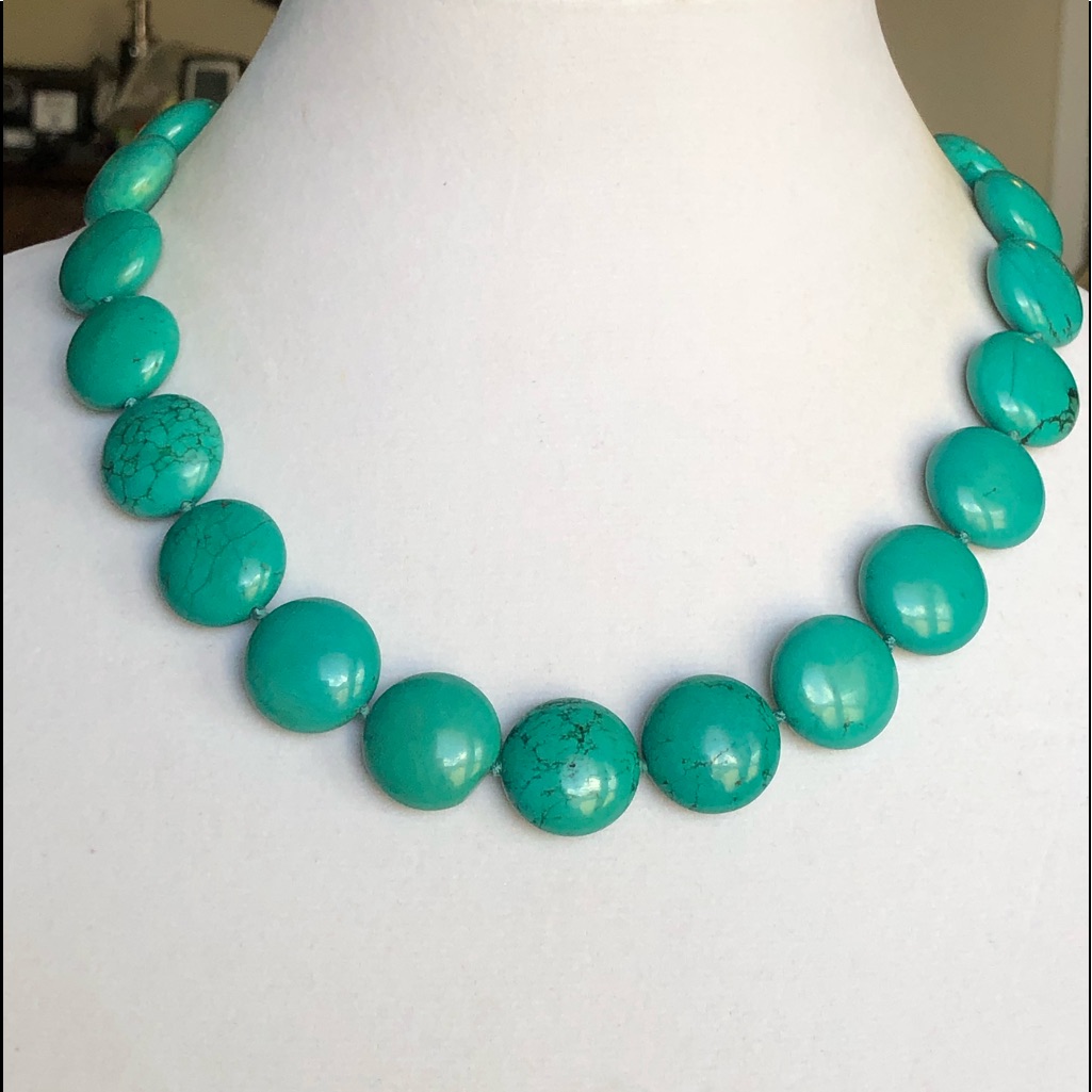 Turquoise Buttons Gemstones Hand Knotted With Sterling Silver Closure 99$